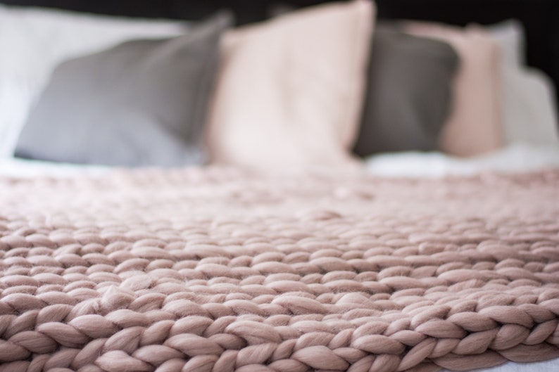 Chunky Knit Blanket. Dusky Pink Etsy