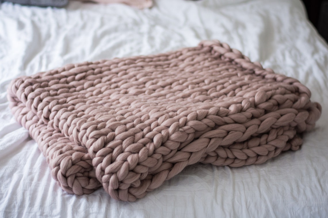 Chunky Knit Blanket. Dusky Pink Etsy
