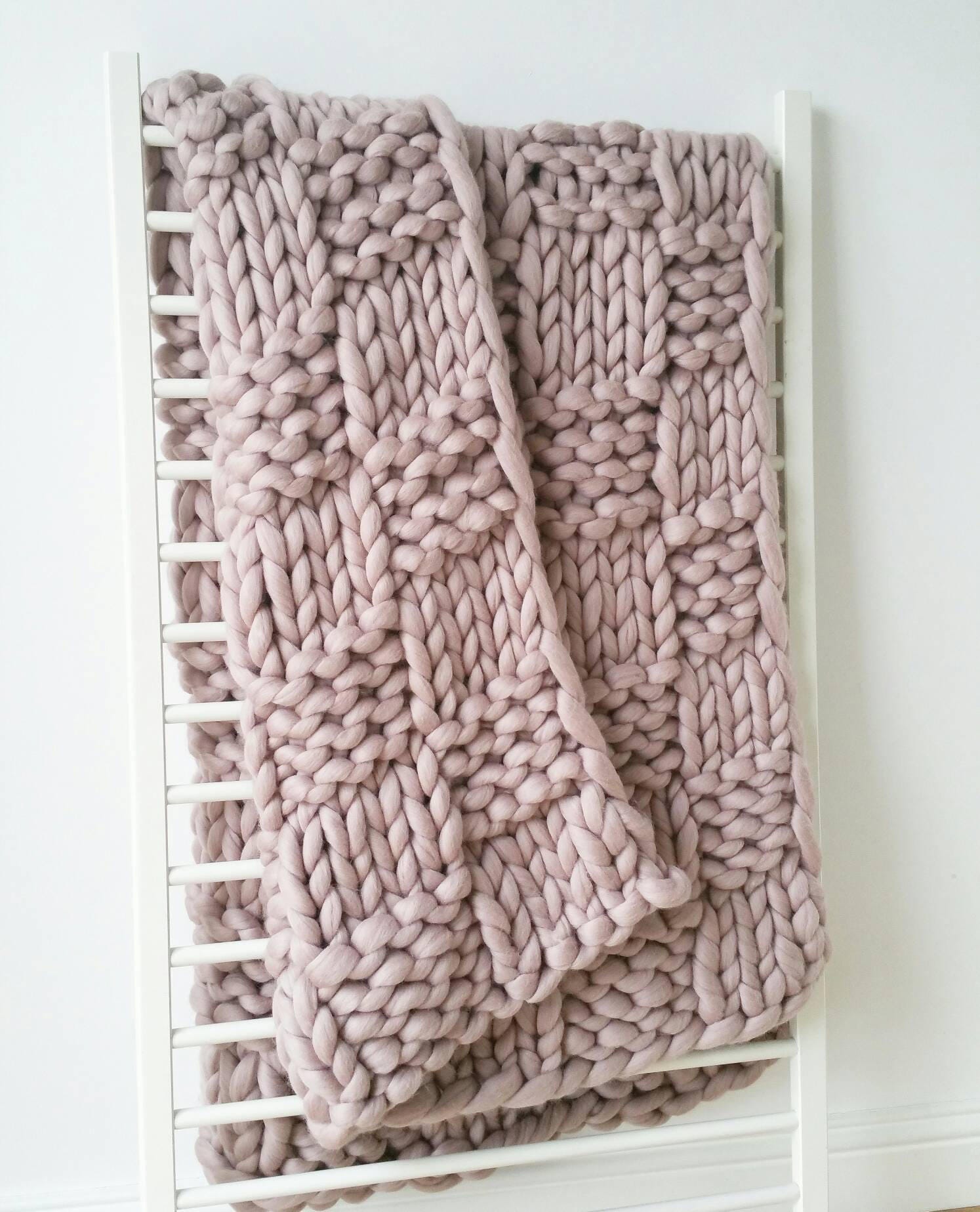 Giant Knit Throw Merino Wool Rug Dusky Pink Blanket Luxury Bed Etsy