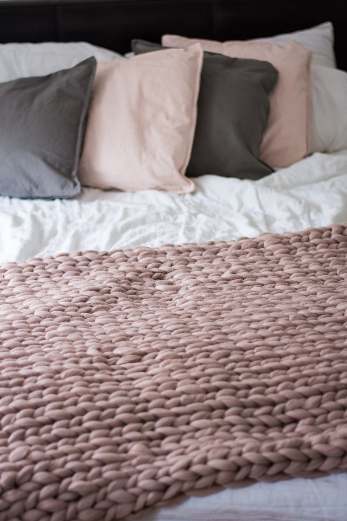 Chunky Knit Blanket. Dusky Pink Etsy