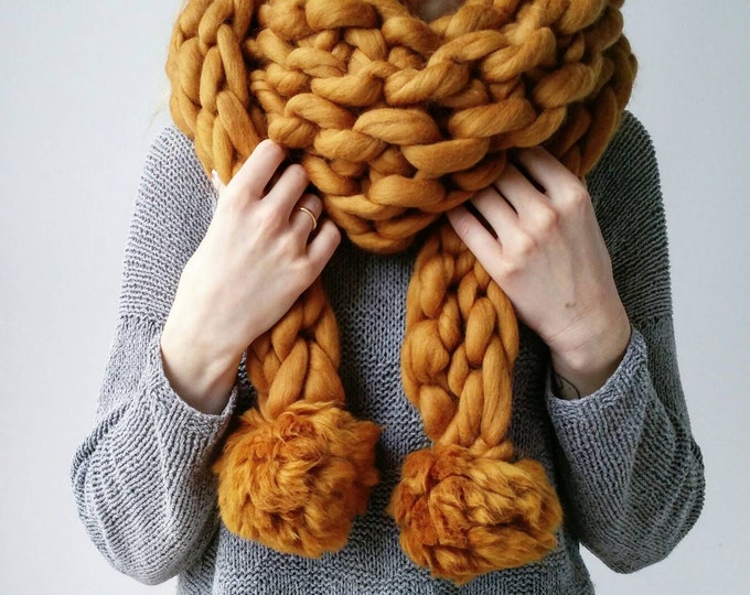 Featured listing image: Knit Scarf Chunky Triangle PomPom Snood