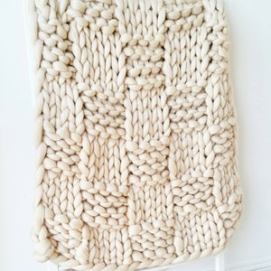 Chunky Knit Blanket. Luxury Bed Runner. Giant Cream Throw. Merino Wool Rug image 4