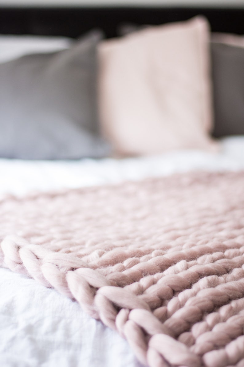 Chunky Knit Blanket. Dusky Pink Etsy