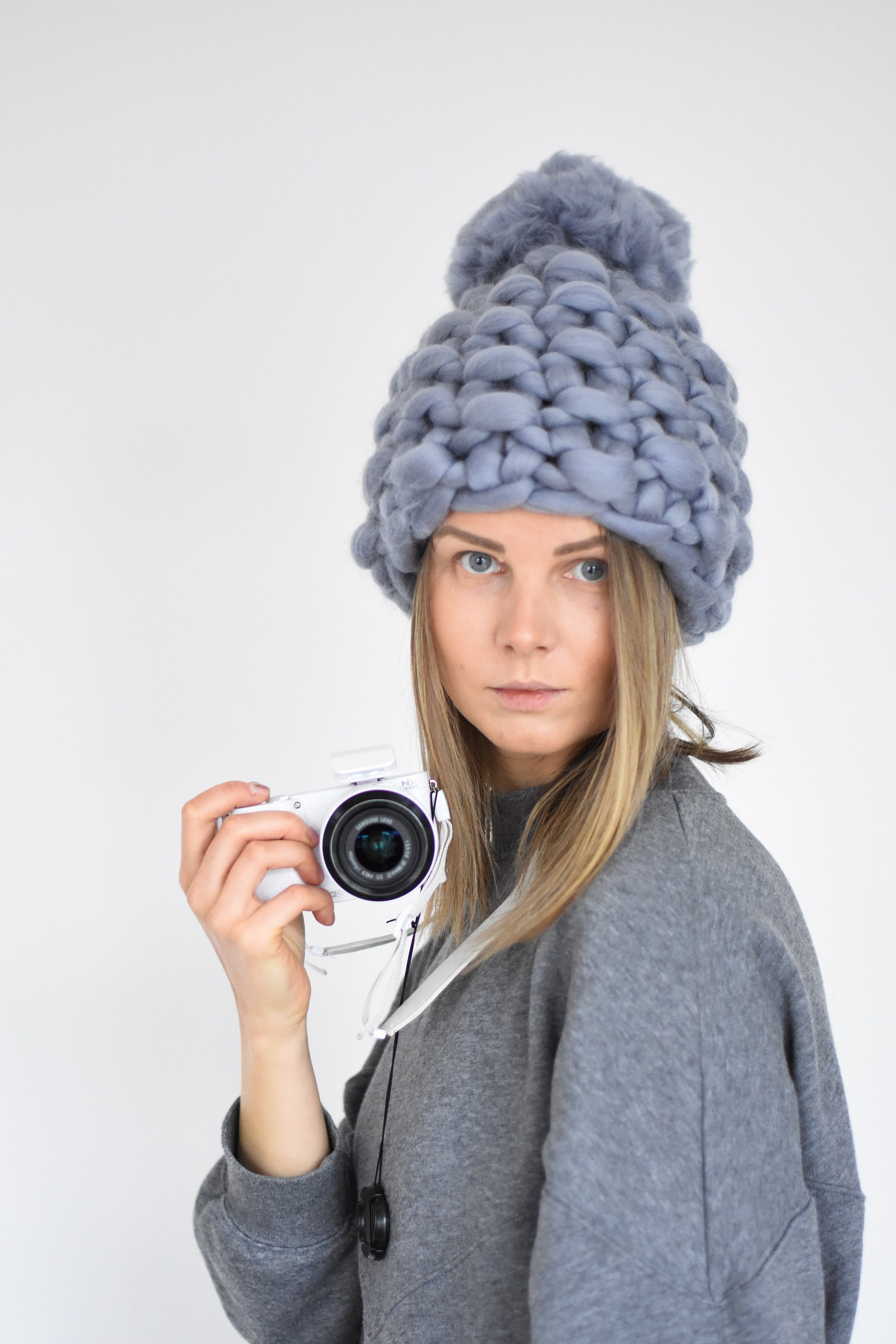 Winter Hat White Christmas Chunky Knit PomPom Valentines