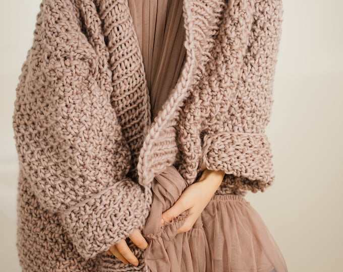 Featured listing image: Anaise Blush Chunky Cardigan Merino Wool Handmade Eco Conscious