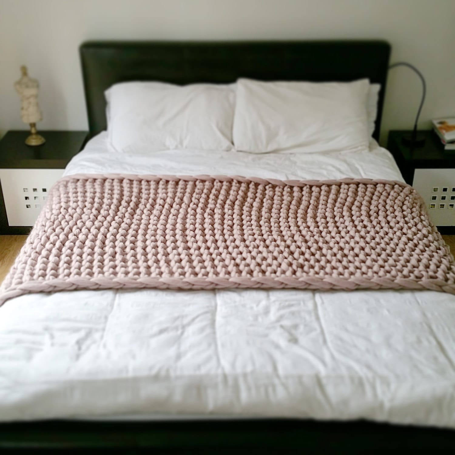 Chunky Knit Bed Runner. Merino Wool Throw 