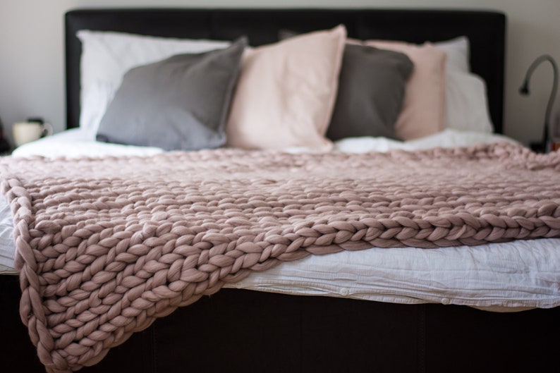 Chunky Knit Blanket. Dusky Pink Etsy