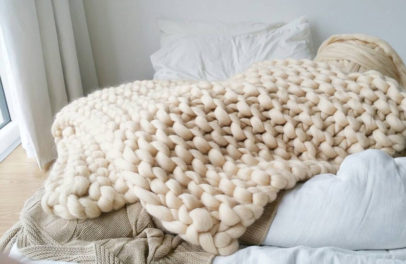 Chunky Knit Blanket Luxury Cream Bed Runner Chunky Knit Throw Etsy UK
