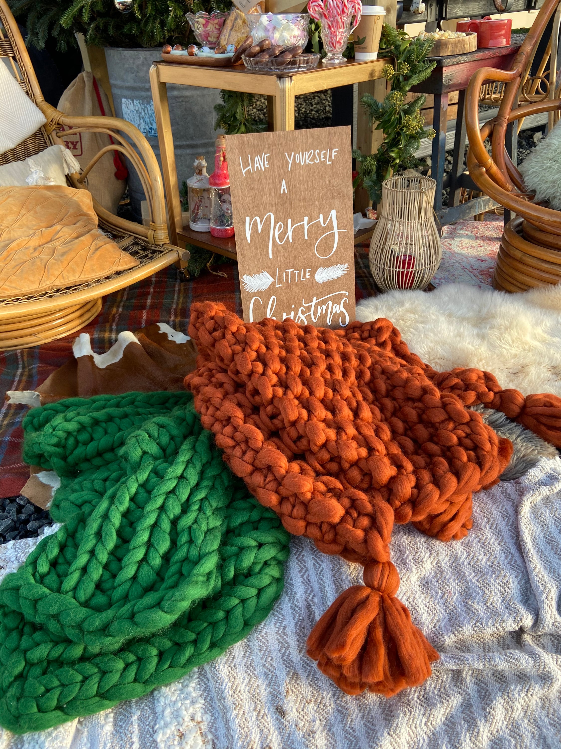 Chunky Knit Blanket. Burnt Orange