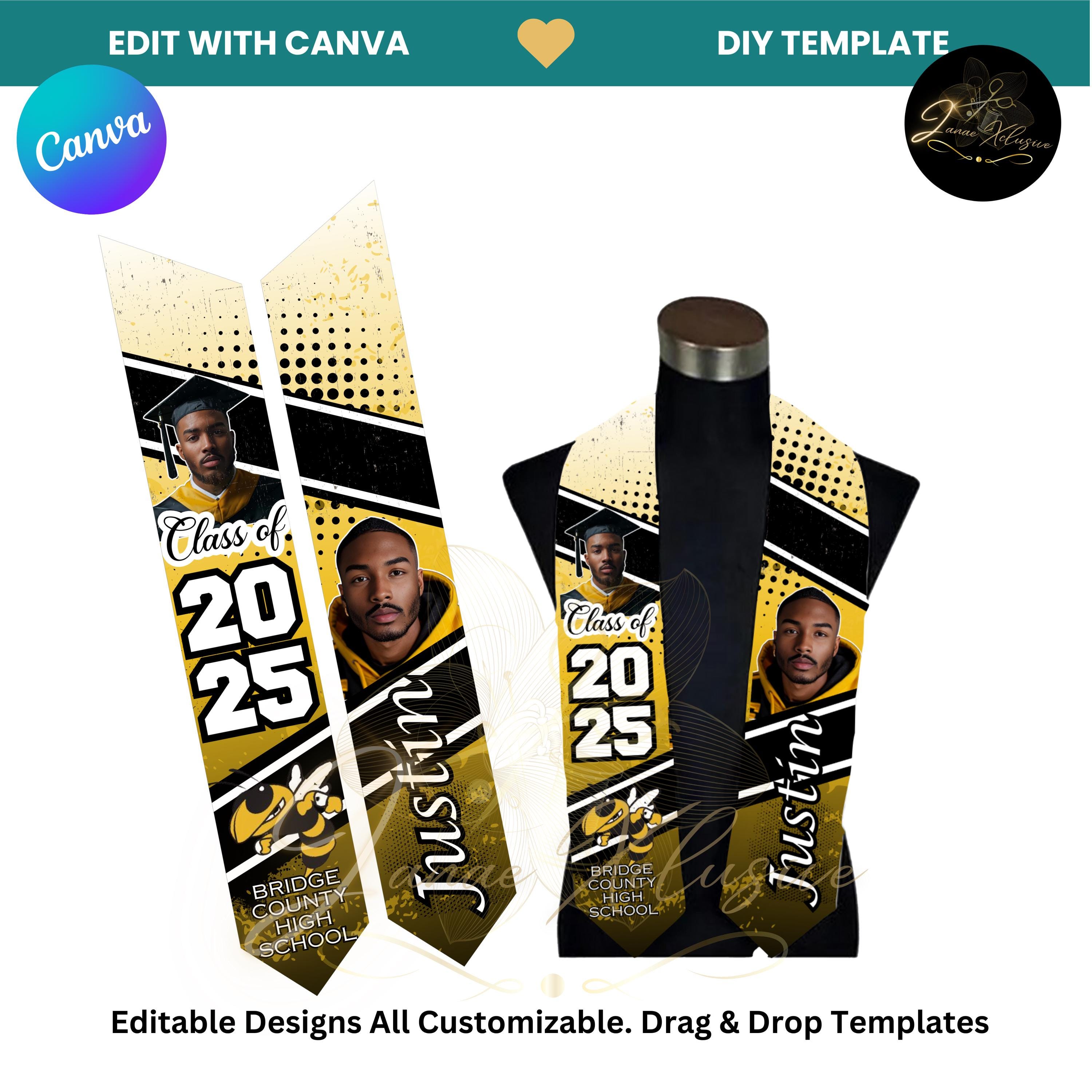 Graduation Stole Template Bundle (canva Editable) - Etsy