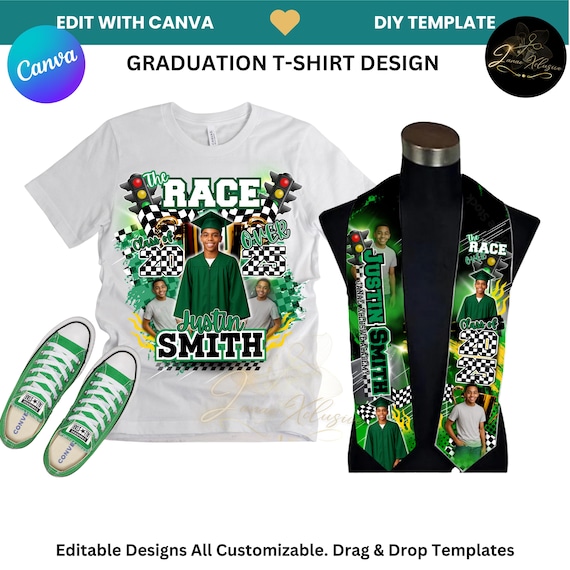 2025 Graduation T-Shirt & Stole Template Bundle: DIY Canva Editable Design