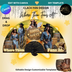 Modello per ventaglio a mano Clack (Dove sono quei ventagli)/ Danza di linea/ Kntry/ Ragazza del sud/ Ragazza di campagna/ Personalizzato/ Modificabile/ Sublimazione mockup/ Fai da te