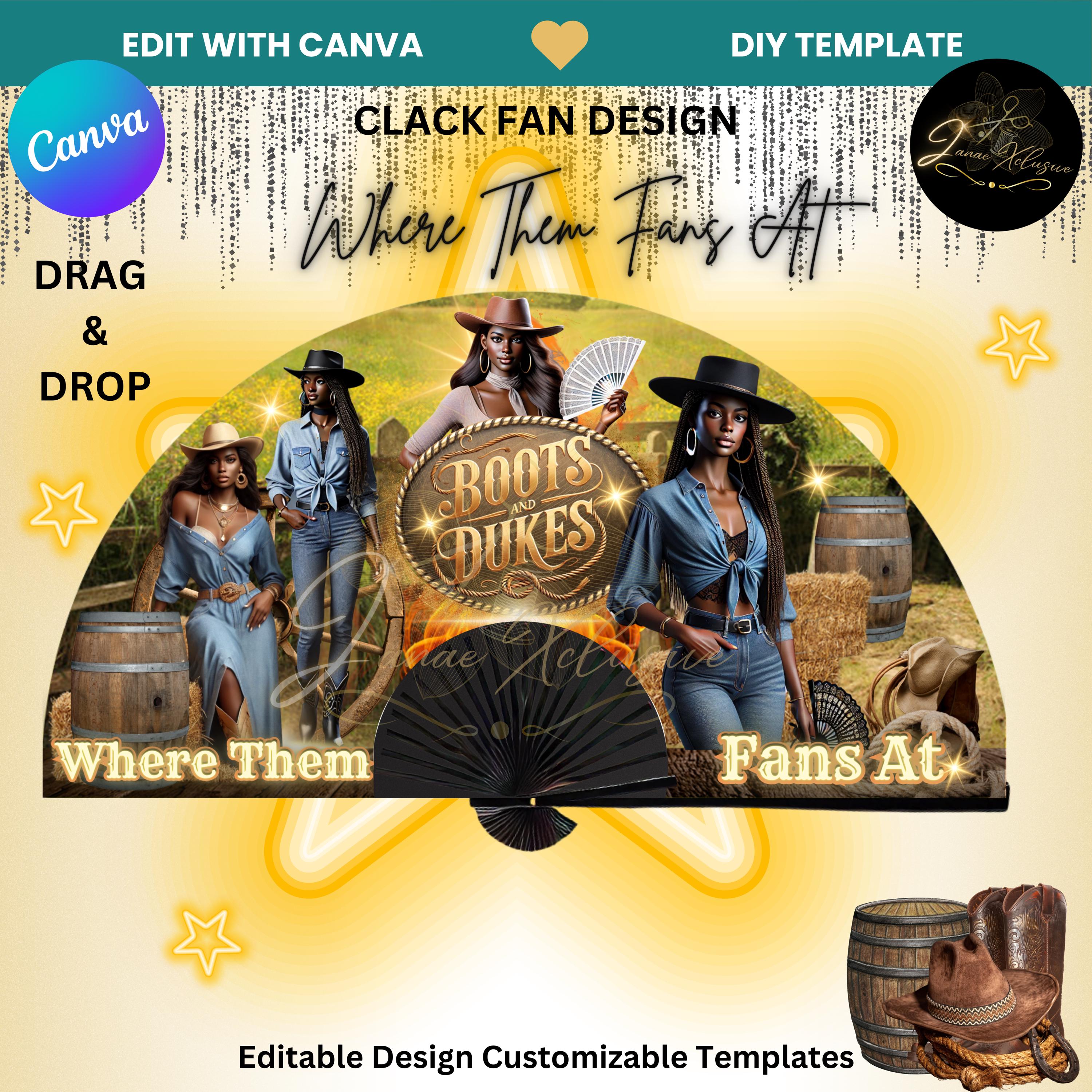 Clack Hand Fan Template (Where Them Fans AT)| Line Dancing| Kntry| Southern Girl| Country Girl| Custom| Editable| Mockup Sublimation |DIY