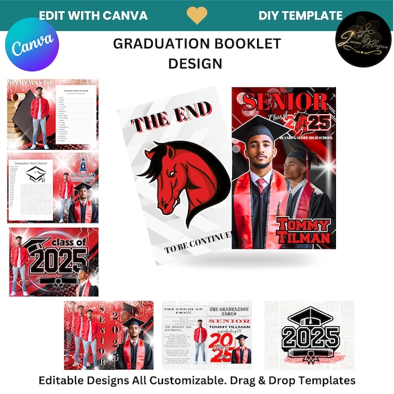 2025 Graduation Newspaper & Booklet Template Bundle: Senior Magazine Invitation (Canva Editable)