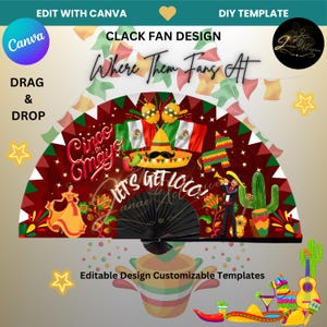 Plantilla para abanico de mano con claqueta del Cinco de Mayo (¿Dónde están los abanicos?)/ Baile en línea/ Chica sureña/ Chica campestre/ Personalizada/ Editable/ Maqueta/ Hazlo tú mismo