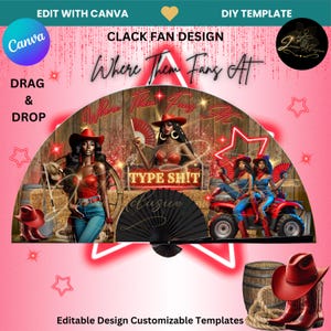 Clack Hand Fan Template (Where Them Fans AT)| Line Dancing| Kntry| Southern Girl| Country Girl| Custom| Editable| Mockup Sublimation |DIY