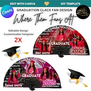 Modello per ventaglio a mano Clack per laurea 2025 (Dove sono quei ventagli)/ Danza in linea/ Celebrazione/ Paese/ Personalizzato/ Modificabile/ Sublimazione mockup/ Fai da te