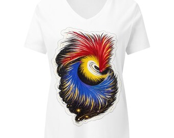 T-shirt da donna con scollo a V "Energia Spirale Cosmica", Iamlachicag Art Fashion, Maglietta con Vortice Galattico, Arte Indossabile