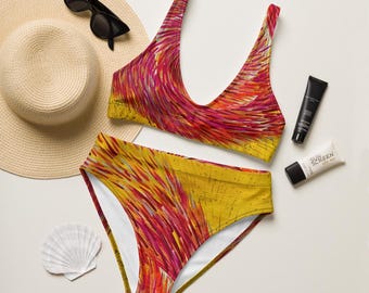 Solar Red Galaxy Bikiniset - Abstrakt Baddräkt med Hög Midja från Iamlachicag LLC