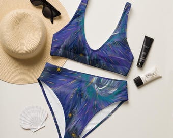 Bikini de talle alto Multiverso, Traje de baño Galaxia Cósmica, Traje de baño de dos piezas Arte Celestial, Ropa de playa abstracta y colorida, Iamlachicag LLC