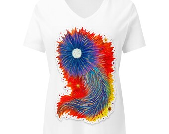 T-shirt da donna con scollo a V e stampa "Onda Galassia Colorata", Iamlachicag Art Fashion, maglietta con pittura cosmica, arte da indossare