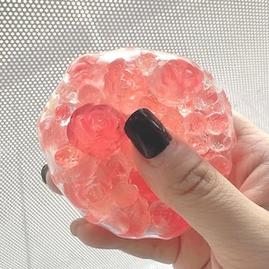 Floral Rose Petal Stress Ball - Clear 6cm Sensory Squishy - Aesthetic Flower Desk Toy - Anxiety Relief Grounding Tool