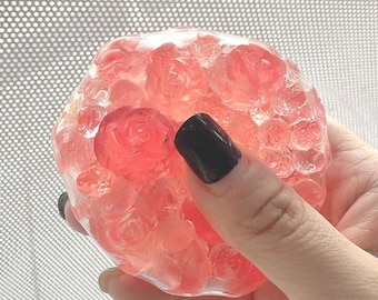 Palla antistress a forma di petalo di rosa floreale - Trasparente, 6 cm, sensoriale, squishy - Giocattolo da scrivania a forma di fiore estetico - Strumento di messa a terra per alleviare l'ansia
