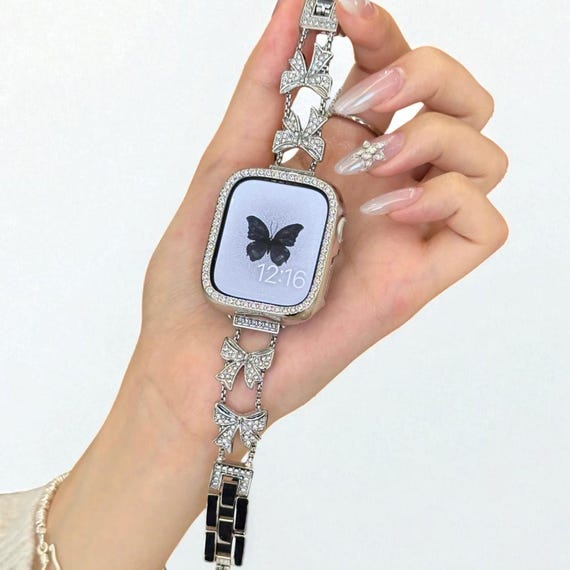 Luxury Bow Apple Watch Band | Silver Rhinestone Bracelet  display picture 1