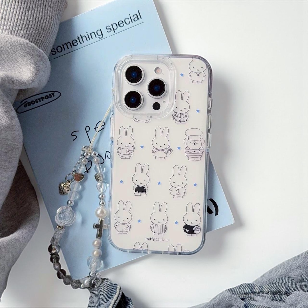 Miffy iPhone Case With Beaded Strap – Minimalist Black & White