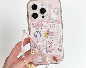 Funda Miffy para iPhone con charm: funda transparente kawaii en blanco y negro para iPhone 17, 16, 15, 14 y 13 Pro Max. Funda con estética coqueta y adorable.