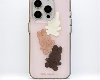 Kawaii Miffy Biscuit Phone Case, Cute Bunny Cookie Design iPhone 17 16 15 14 13 Pro Max Cover, Coquette Aesthetic Clear Protective Case