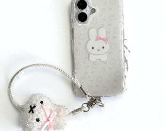 Coquette Bunny Phone Case with Plush Charm | Cute Kawaii iPhone Case | Girly Aesthetic Clear Case | Miffy Inspired Soft Gift for Her