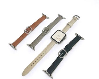 Correa de cuero genuino para Apple Watch / Correa con hebilla minimalista para iWatch / Pulsera clásica neutra / Accesorio de regalo elegante para hombres y mujeres