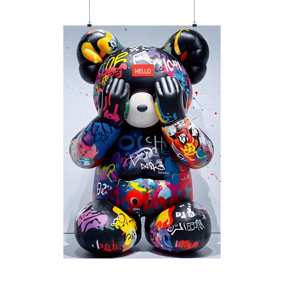 KAWS Inspired Graffiti Bear Art Print, Urban Street Art