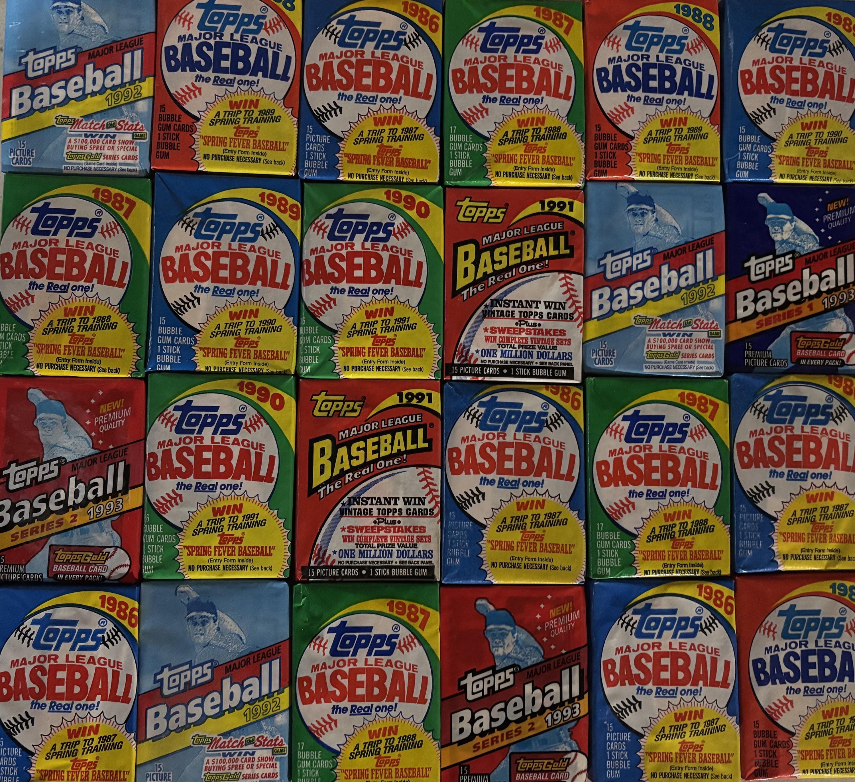 10 Unopened Vintage Topps Baseball Wax Packs From Mid-80s/Early 90s (150+ cards) PLUS BONUS