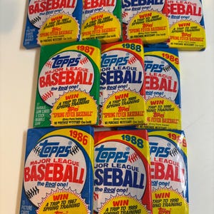 10 pakjes vintage honkbalkaarten ongeopende topps 1986-1989 MLB-verpakkingen kaarten Topps nooit geopende kaarten jaren 80 waxpack jaren 80