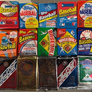 200 tarjetas - Tarjetas de béisbol vintage sin abrir, paquetes de cera, envío gratis, 14 paquetes