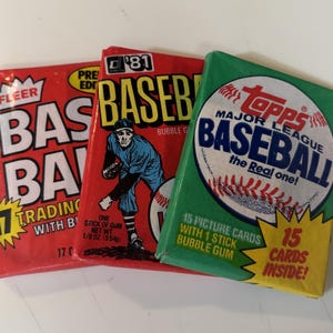 3 confezioni di carte da baseball vintage del 1981, confezioni di cera non aperte