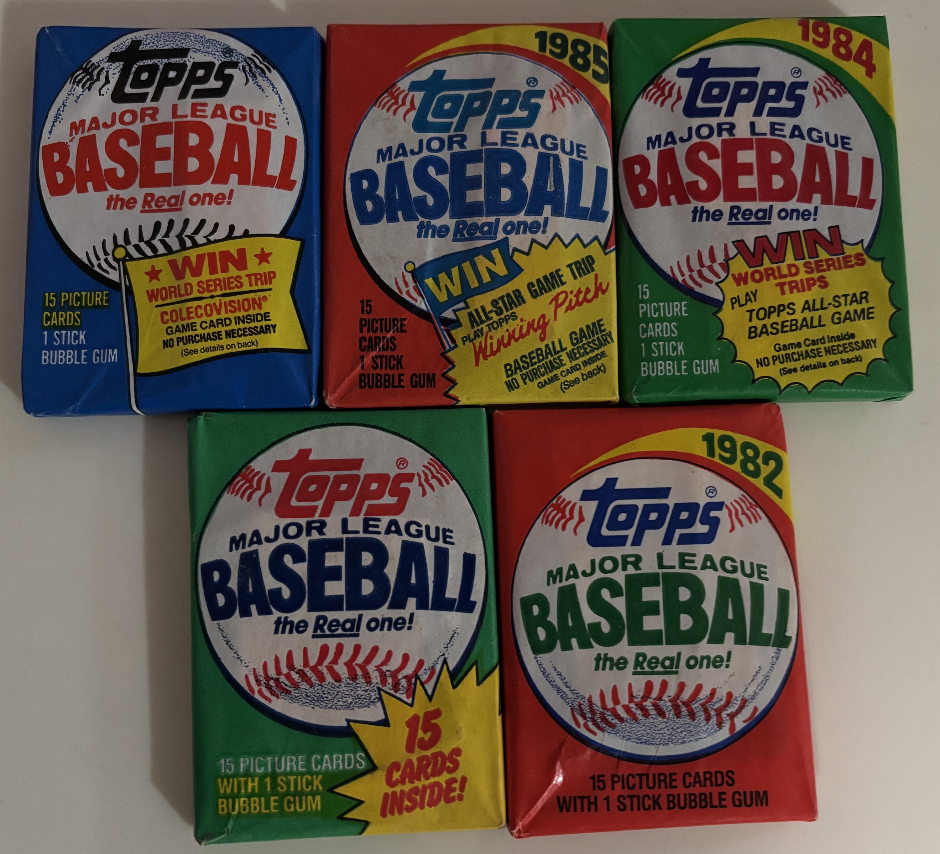 1981 1982 1983 1984 1985 Vintage Baseball Cards Unopened Topps  MLB  5 Wax Packs