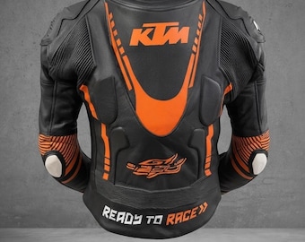 Giacca da moto in pelle nera e arancione KTM da uomo / Abbigliamento da motociclista impermeabile / Giacca in pelle da moto personalizzata / Regalo per lui