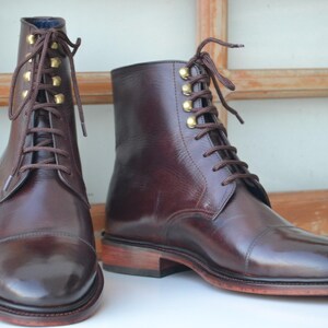 Fashion Trends Handcrafted Dark Brown Color Pure Leather Lace Up Cap Toe Ankle High Men Boots