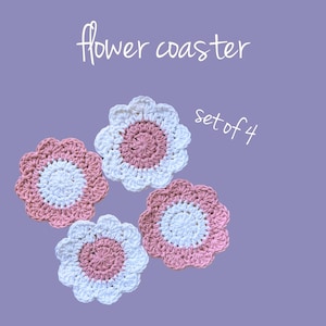 Flower Coaster Set of 4 | Handmade Crochet Floral Drink Coasters with Colorful Petal Design for Home Decor & Gifts
