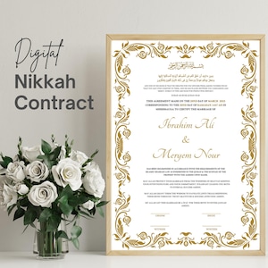 Bearbeitbarer Nikkah-Vertrag | Islamische Heirat Nikah Urkunde -Größe A3 Gold | Muslimische Hochzeit Digital Download Vorlage