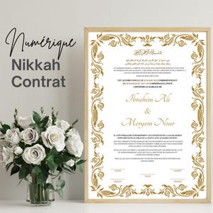 Modifizierbare Nikkah Contrat | Islamique Certificat Mariage Religieux - A3 Gold | Musulman Mariage Nikah Français - Digital Download Template