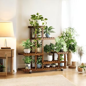 Plant Shelf 6 Tier | Corner Pot Holder | Tall Wooden Plant Rack | Outdoor Indoor Stand |  Home Decor Display