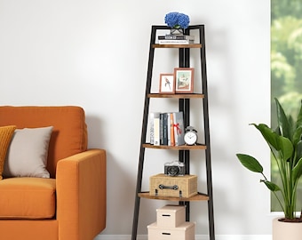 Metal bookshelf| Corner Bookshelf| Ladder Bookcase, Plant stand| Space-Saving, Storage Corner Shelf Rack| Best home improvement gift.