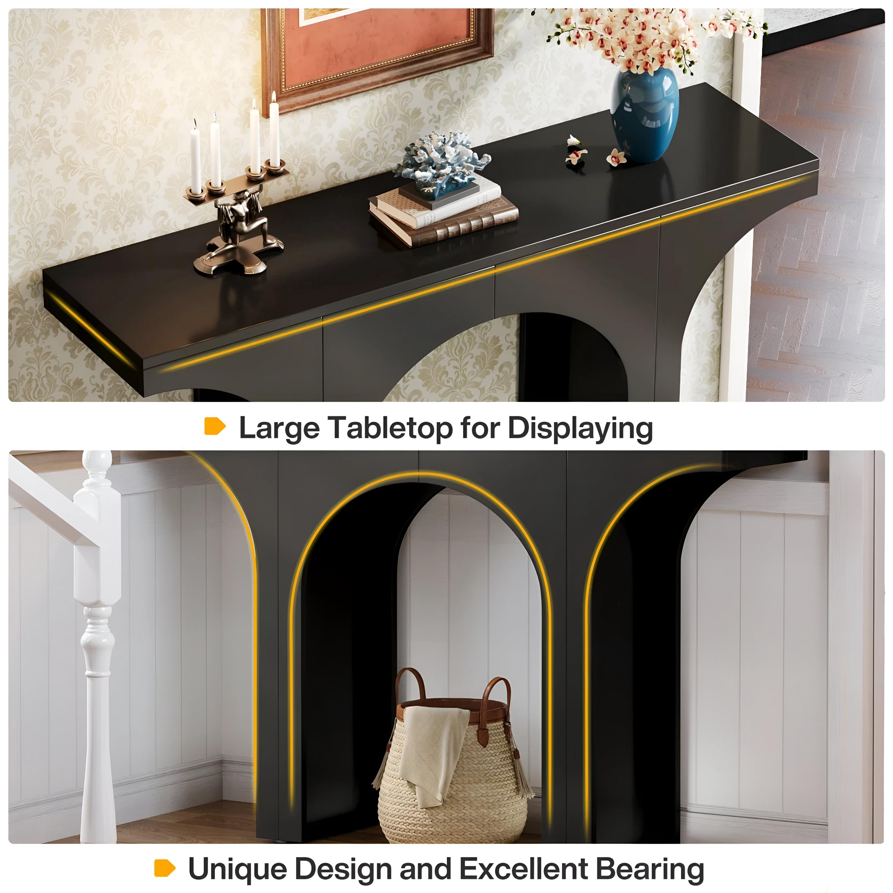 Antique Console Table, Modern Black Entryway Table Wood With Arch Base ...