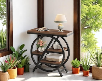 Bedside Table for Living Room | Modern Home decor | | Entryway display | night stand, Industrial Wood Sofa Side Table, High Metal Frame