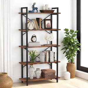 Metal bookshelf | Wooden bookshelf| Bookcase Rustic Tall Etagere with Metal Frame, Open Shelves| Perfect for modern home decoration.