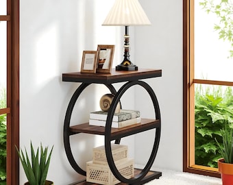 Side table | Bedside table for living room, Nightstand 3 Storage Shelves with Metal Frame,